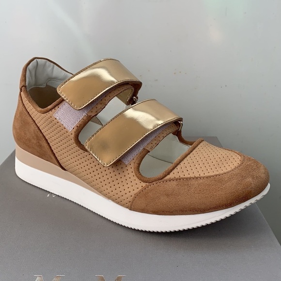 MaxMara Shoes - NEW MAX MARA Tan Suede  Leather Velcro Sneakers